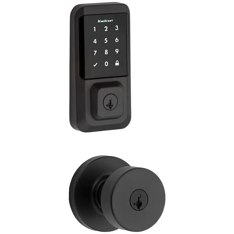 Kwikset Pismo Single Cylinder Keyed Entry Knob Set and Electronic Keyless Entry Deadbolt Combo Pack with SmartKey from the Halo Collection Cheap