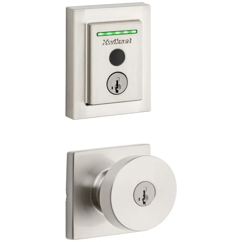 Kwikset Pismo Single Cylinder Keyed Entry Knob Set and Electronic Keyless Entry Deadbolt Combo Pack with SmartKey from the Halo Collection Modern
