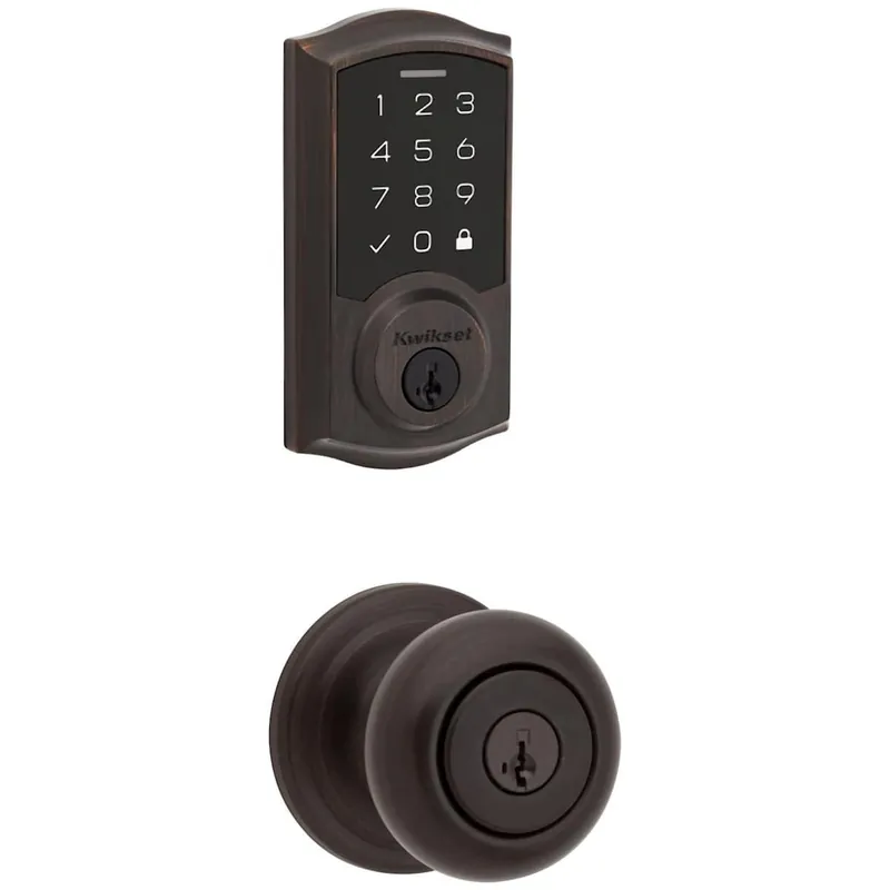 Trending Kwikset Juno Keyed Entry Knob Set and Electronic Keyless Entry Deadbolt Combo Pack with SmartKey from the SmartCode Deadbolts Touchscreen Collection