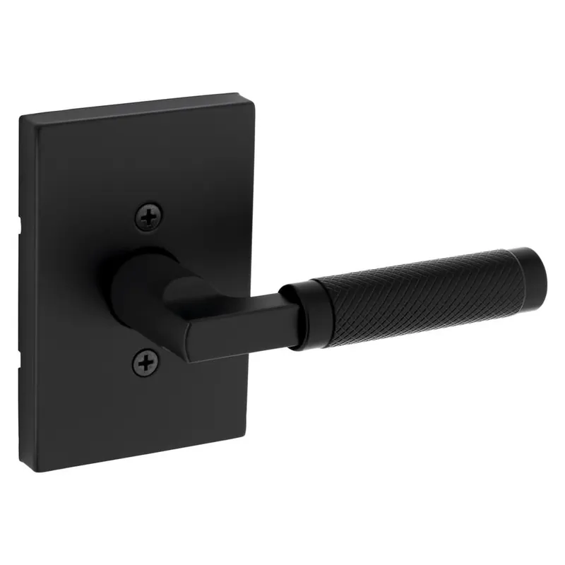 Kwikset Prava Non-Turning One-Sided Dummy Door Lever with Knurled Handle and Rectangle Rose Modern