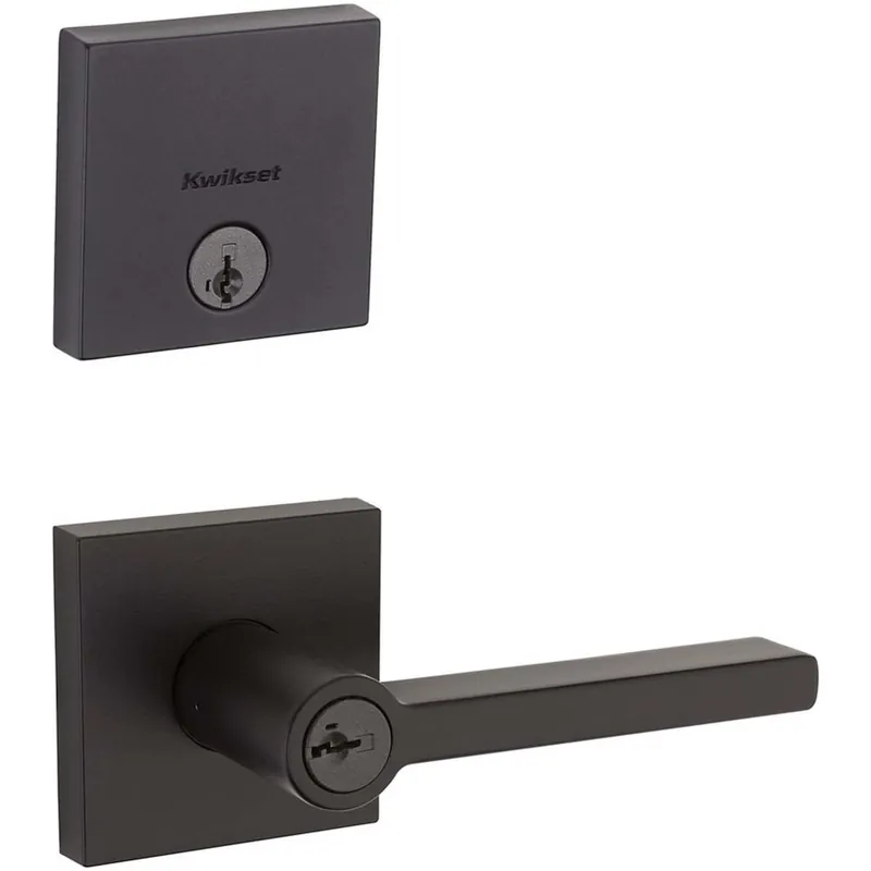 Affordable Kwikset Halifax (Square Rosette) Lever and 258 Deadbolt Combo Pack with SmartKey