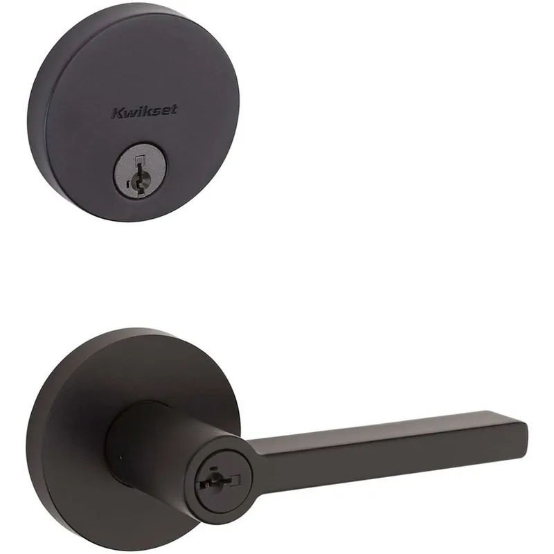Secure Checkout Kwikset Halifax (Round Rosette) Lever and 258 Deadbolt Combo Pack with SmartKey