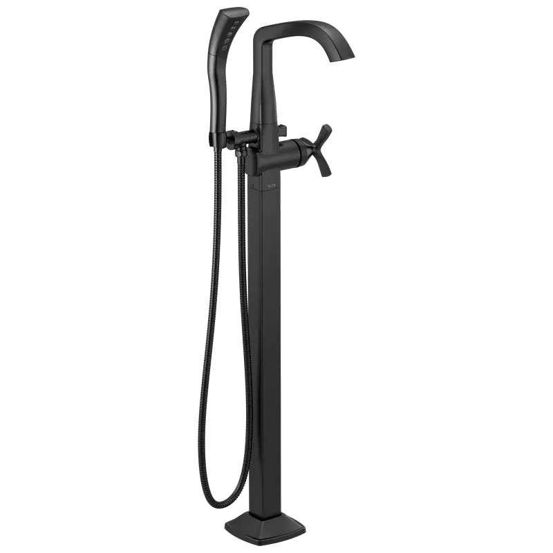 Single Handle Floor Mount Tub Filler Trim (Recertified) in Matte Black High Quality