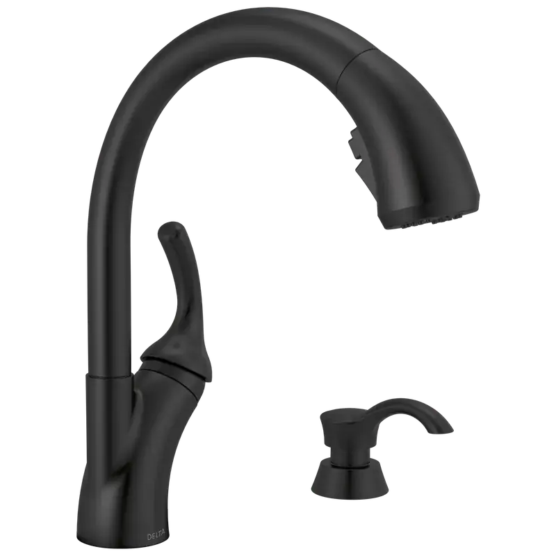 Single Handle Pull-Out Kitchen Faucet with Soap Dispenser and ShieldSpray® Technology (Recertified) in Matte Black Top Pick
