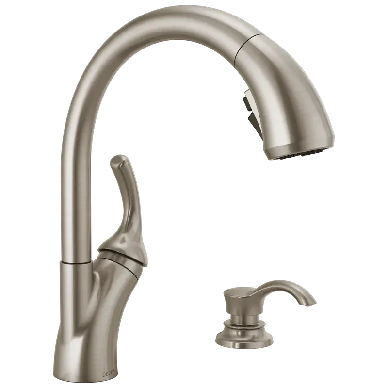 Must Have Single Handle Pull-Out Kitchen Faucet with Soap Dispenser and ShieldSpray® Technology (Recertified) in Spotshield Stainless