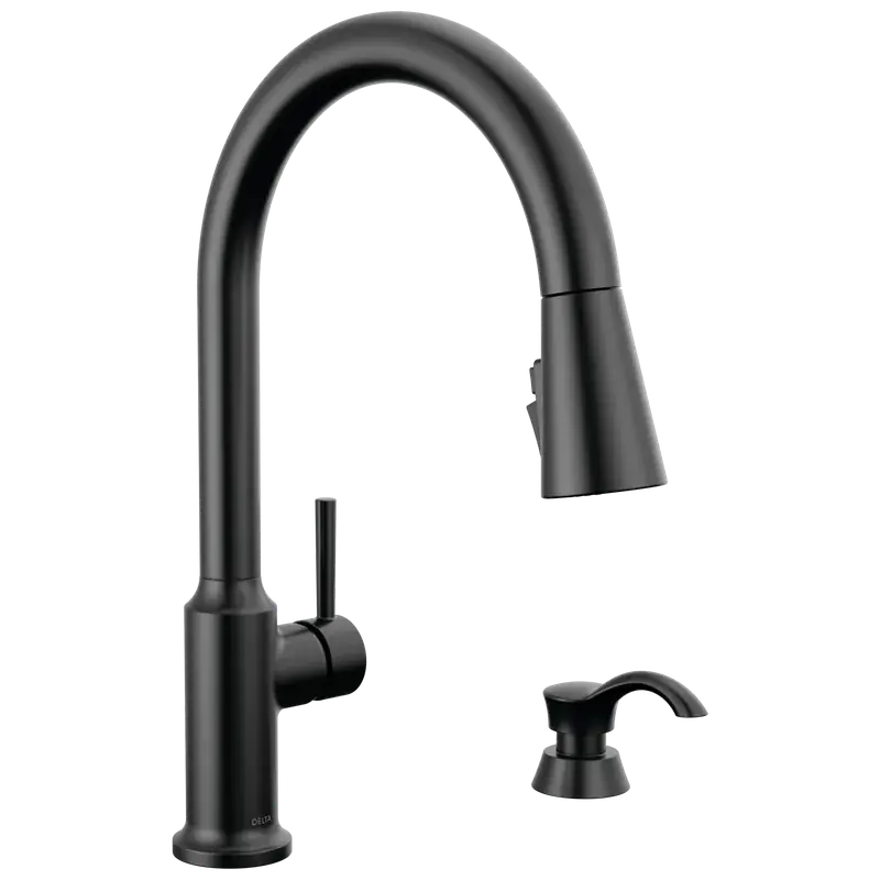 Buy Direct Single Handle Pull-Down Kitchen Faucet with Soap Dispenser and ShieldSpray® Technology (Recertified) in Matte Black