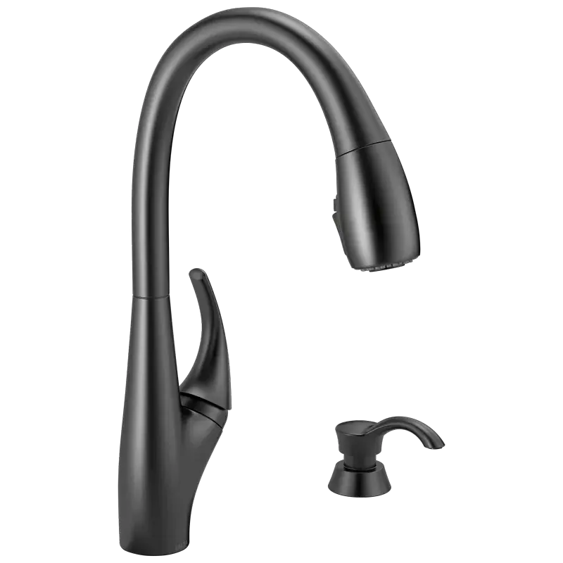 Flash Sale Single Handle Pull-Down Kitchen Faucet with Soap Dispenser and ShieldSpray® Technology (Recertified) in Matte Black